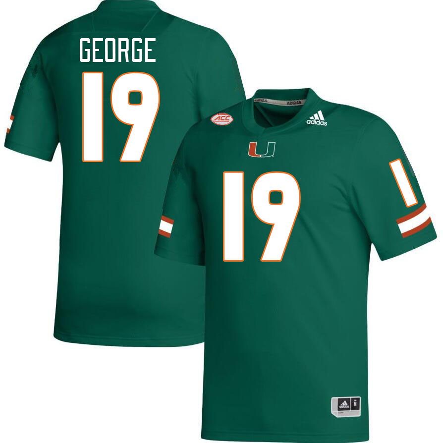 Men #19 Jayden George Miami Hurricanes College Football Jerseys Stitched-Green - Click Image to Close
